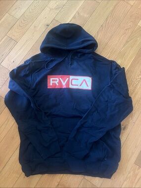 RVCA Blue Hoodie with Red and White Logo